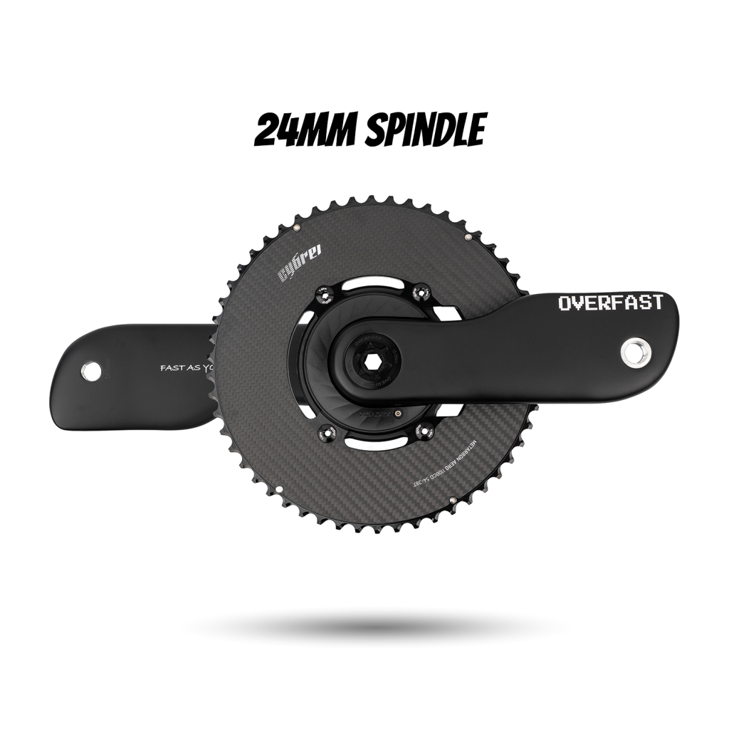 OVERFAST Aero Crankset | 24mm Spindle, Power Meter Spider, METARBON Carbon Chainrings