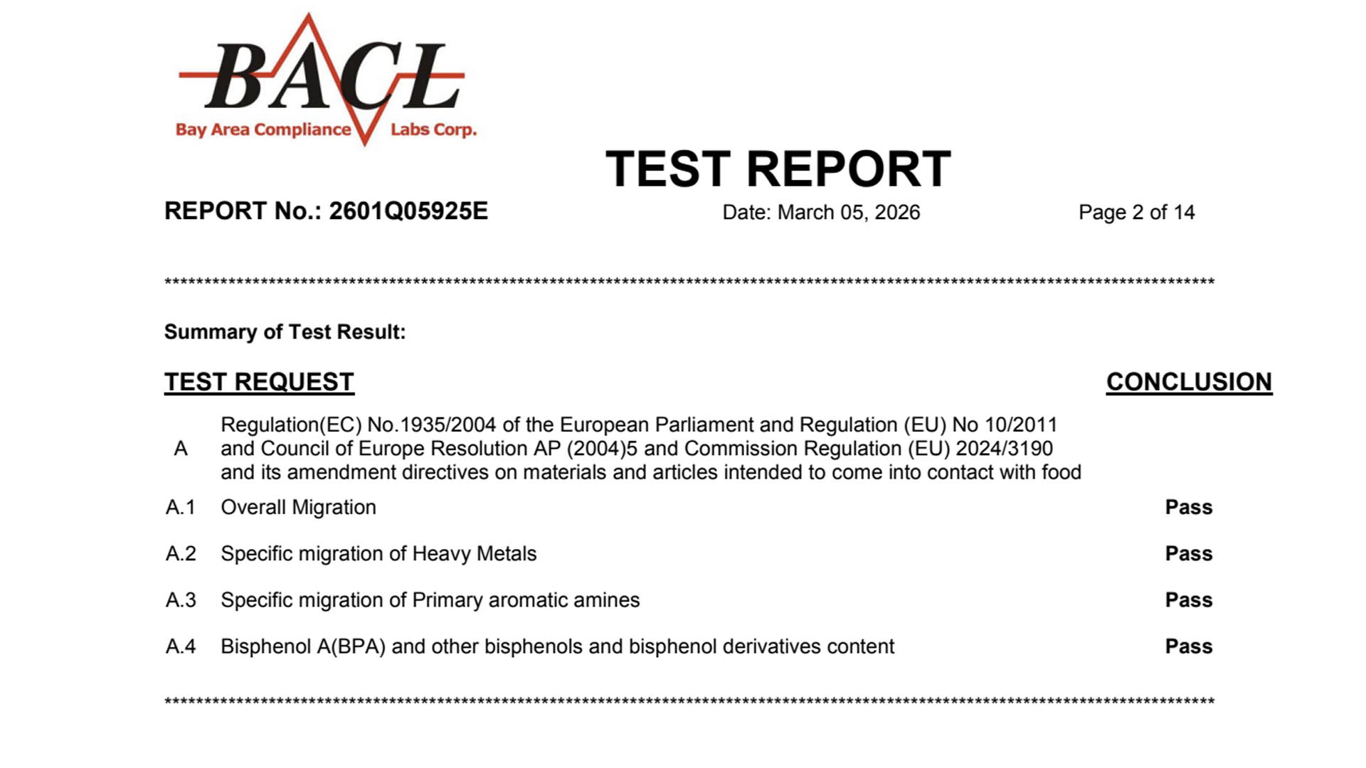 A report showing the bottles are BPA-free
